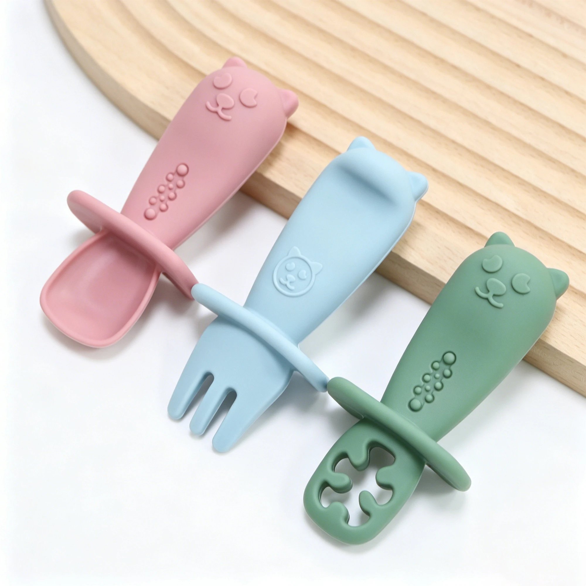 3pcs Puppy Pattern Silicone Spoon & Fork Set, Food Grade and BPA Free Baby Feeding Tableware, Top Choice for Baby Gifts