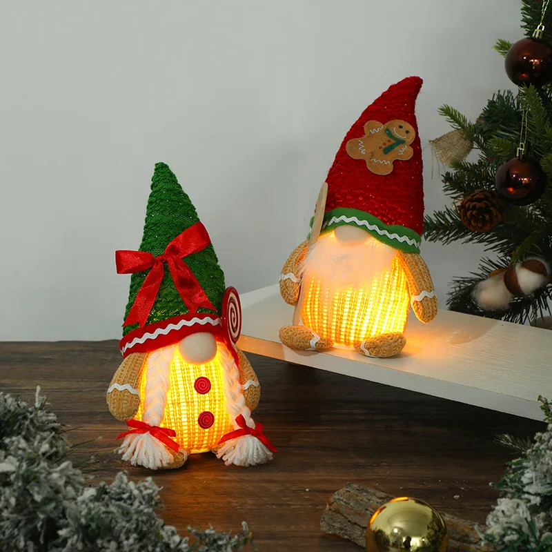 Christmas Decoration Gingerbread Man Ornaments Luminous Biscuit Man Red and Green Pointed Hat with Light Doll Pendant