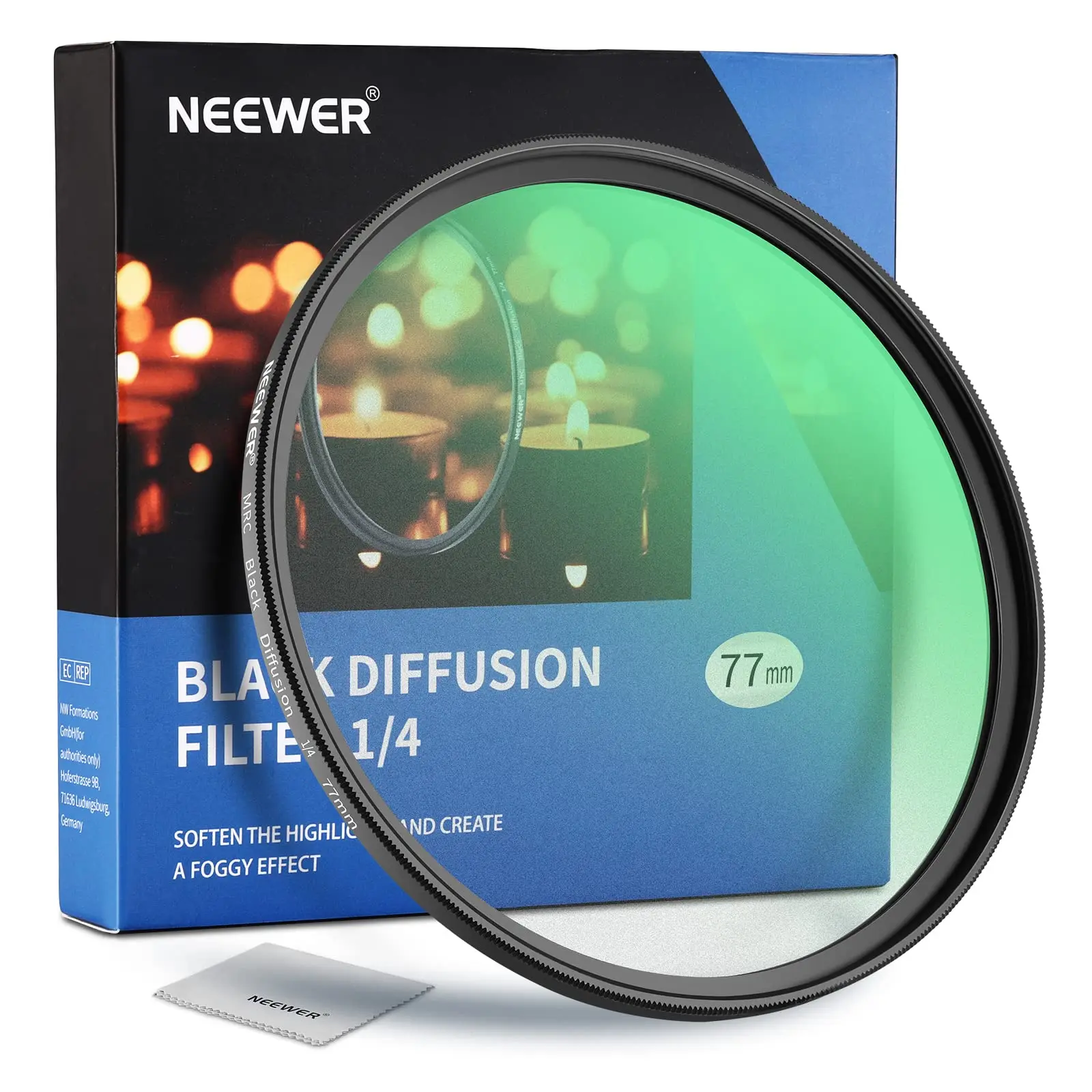 Black Mist Camera Lens Filter NEEWER 77mm Black Diffusion 1/4 Filter Mist Dreamy Cinematic Effect Filter