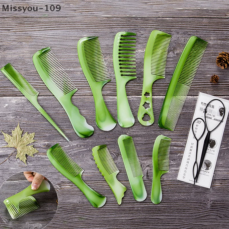 

Набор зеленых расчесок для волос, 10 шт., инструмент для укладки волос для женщин и мужчин, грубая расческа для тонкой перевязки