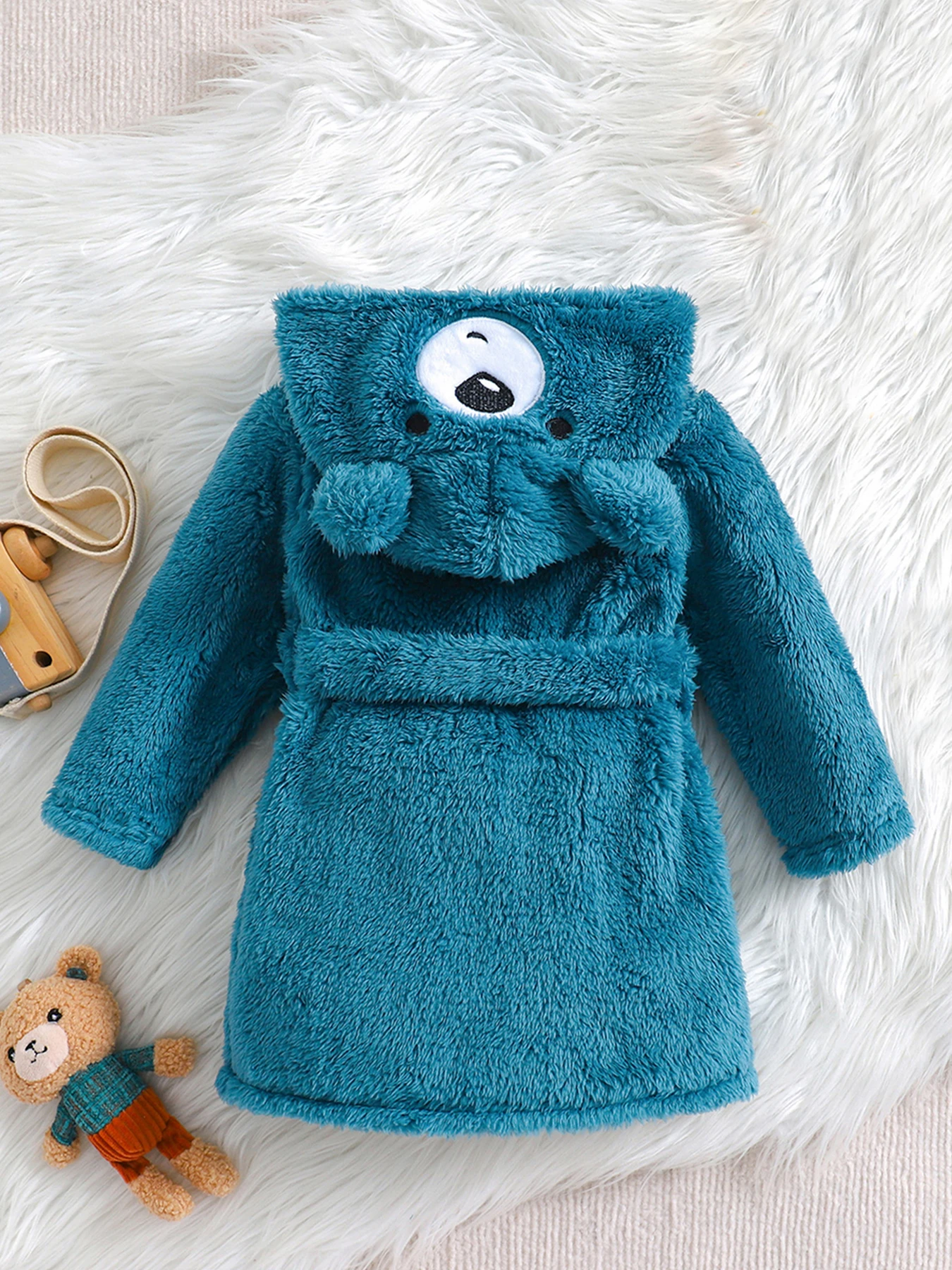 Baby Hooded Dressing Gown Warm Thickened Flannel Pajamas  Comfortable Hoodie Cute Bear Pattern Thick Winter Warm Loungewear