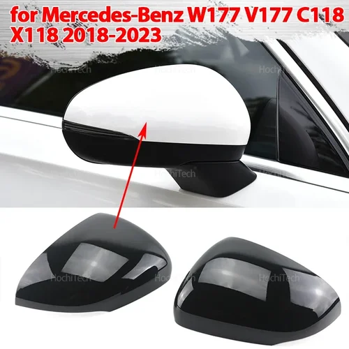 Para mercedes-benz W177 V177 C118 X118 2018-2023 fibra de carbono negra puerta de visión trasera de coche ala cubierta de espejo lateral tapas carcasa