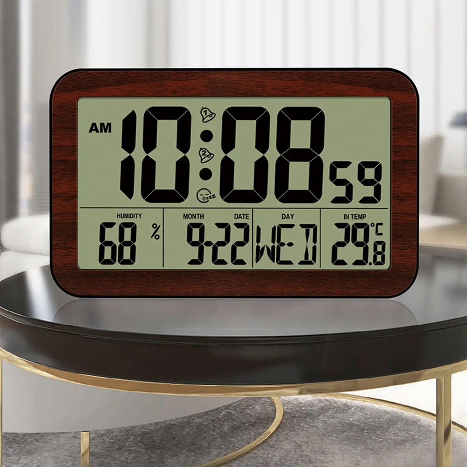 Digital Alarm Clock Battery Operated Snooze Function Large LCD Display Modern Desk Wall Clock for Bedroom Table Bedside Home