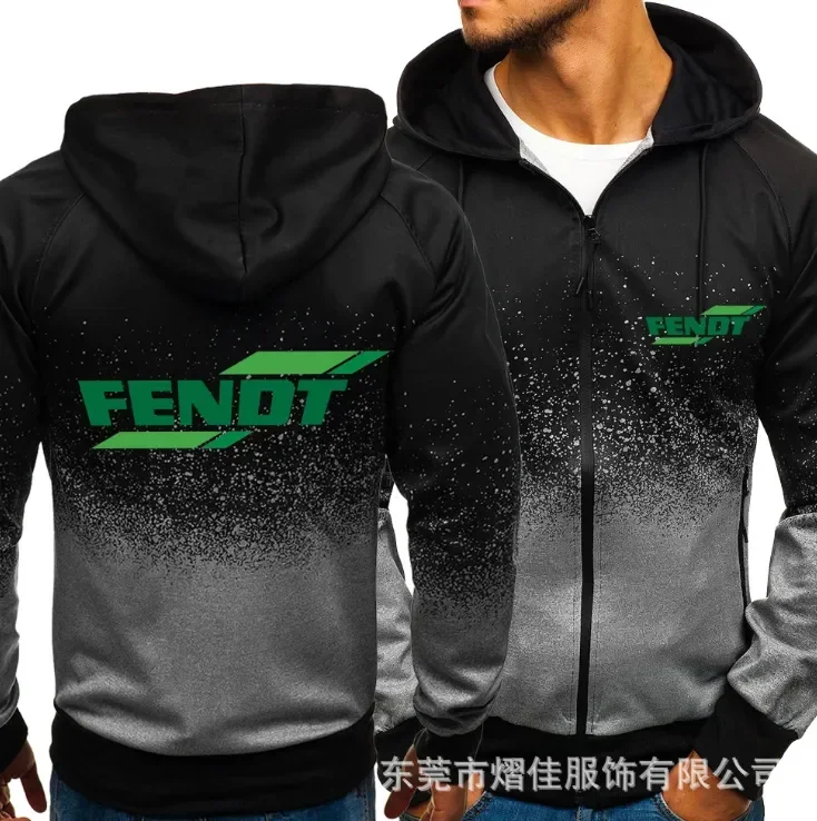 

2023 for FENDT Car Logo Print Casual HipHop Harajuku Gradient color Hooded Mens Fleece Sweatshirts zipper Jacket