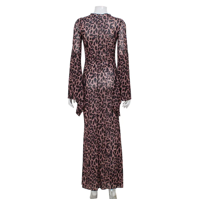 Heißer Verkauf Frauen Sexy Mesh Durchsichtig Gedruckt Leopard Kleid Europäischen und Amerikanischen Stil Slim Fit Hüfte Umarmt Fischschwanz Kleid