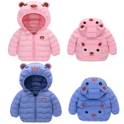 2023 Winter Boys Warm Down Jackets Autumn Fashion Baby Girls Cartoon Bear Zipper Jacket Hooded Outerwear Children Coats Jackets