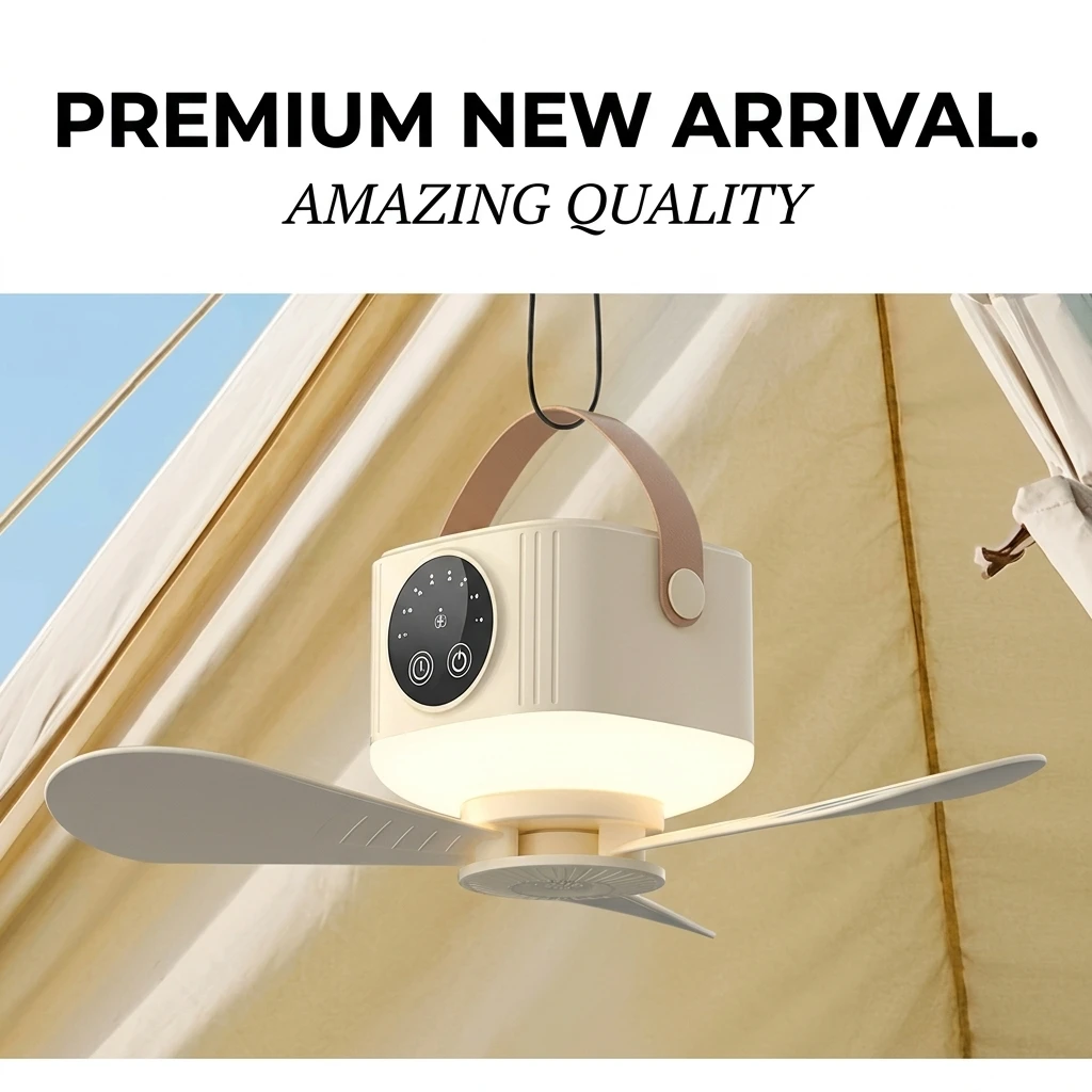 Portable Ceiling Fan with LED Light Remote 6000mAh Rechargeable Hanging Fan for Camping Tent Dorm Bed 12H+ Runtime