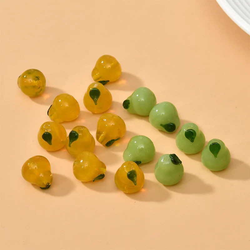 5pcs Handmade Fragrant Pear Lampwork Beads 13x12mm Loose Spacer DIY Green Yellow Murano Glass Bead For Jewelry Making Bracelet