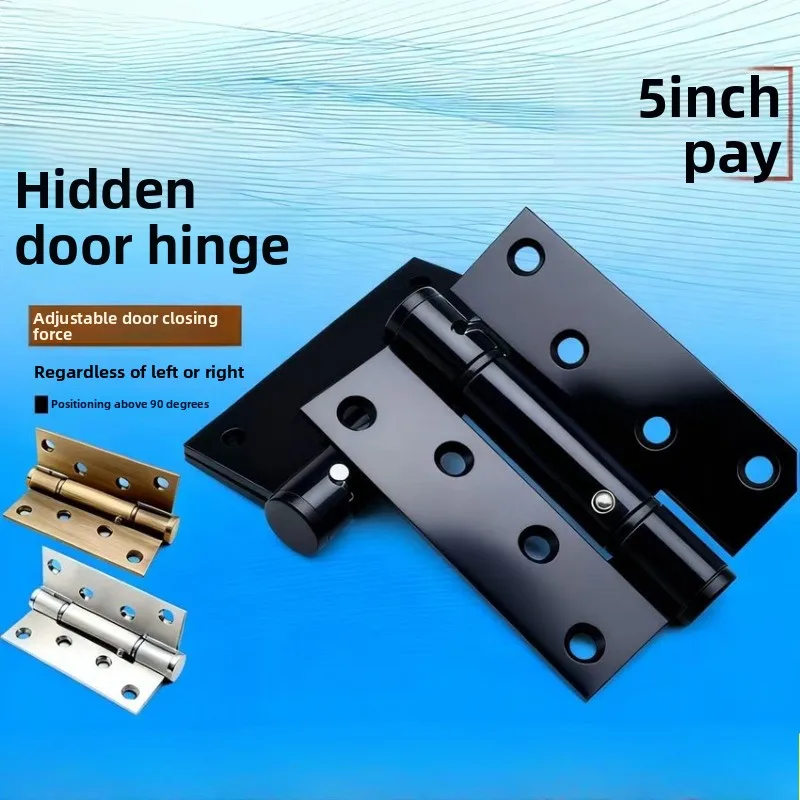 Buffer hinge Stainless steel invisible hydraulic automatic door closer Household bedroom damping hinge Spring positioning hinge