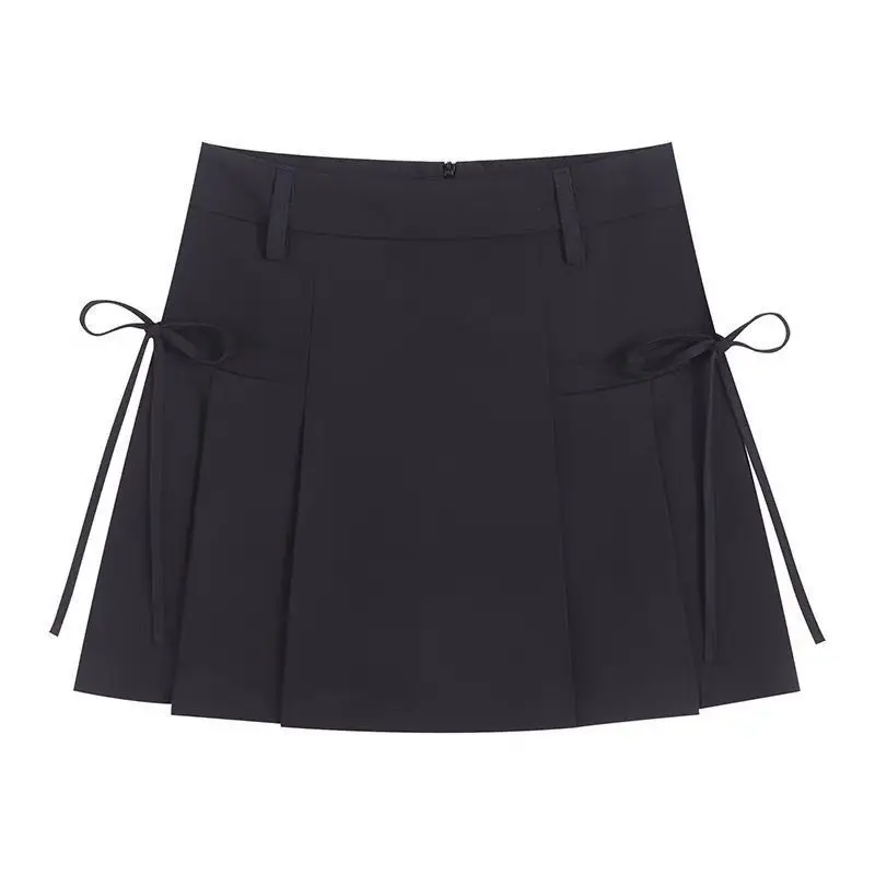 Mini jupe plissée grise pour femmes, taille haute, avec nœud à lacets, ligne a, douce, costume de bureau, nouvelle collection printemps été Y2k