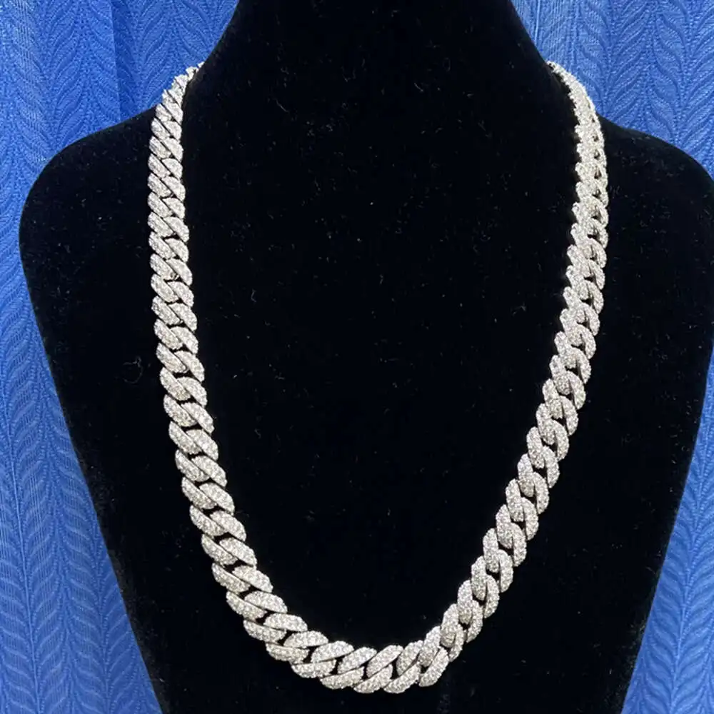 Jewelry 10mm Width 925 Silver White Gold Plated Iced Out Vvs1 White d Moissanite Cuban Link Chain Necklace