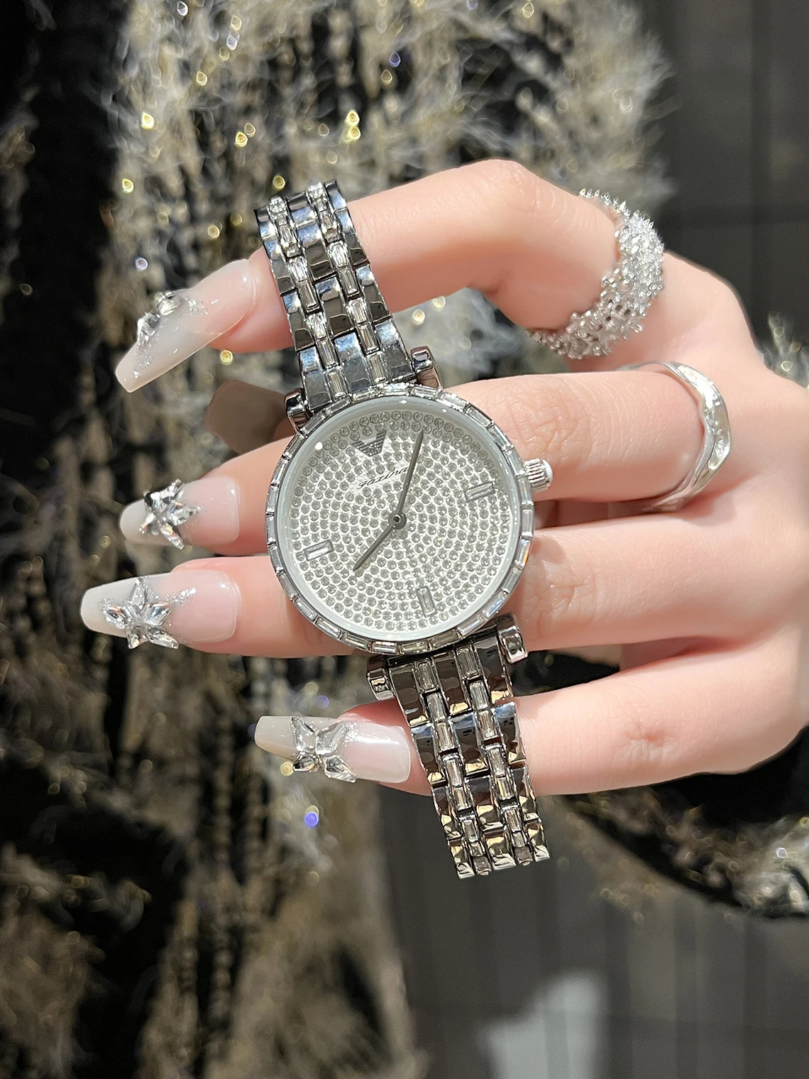 lady quartz watch full diamond plate decoration