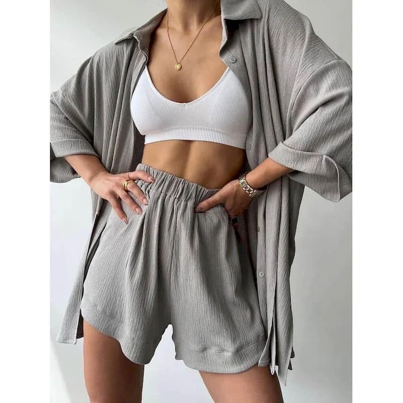 Elegante shorts sets shirts en shorts met halve mouwen tweedelige sets damesoutfits zomer herfstpakken losse broeksets in Koreaanse stijl