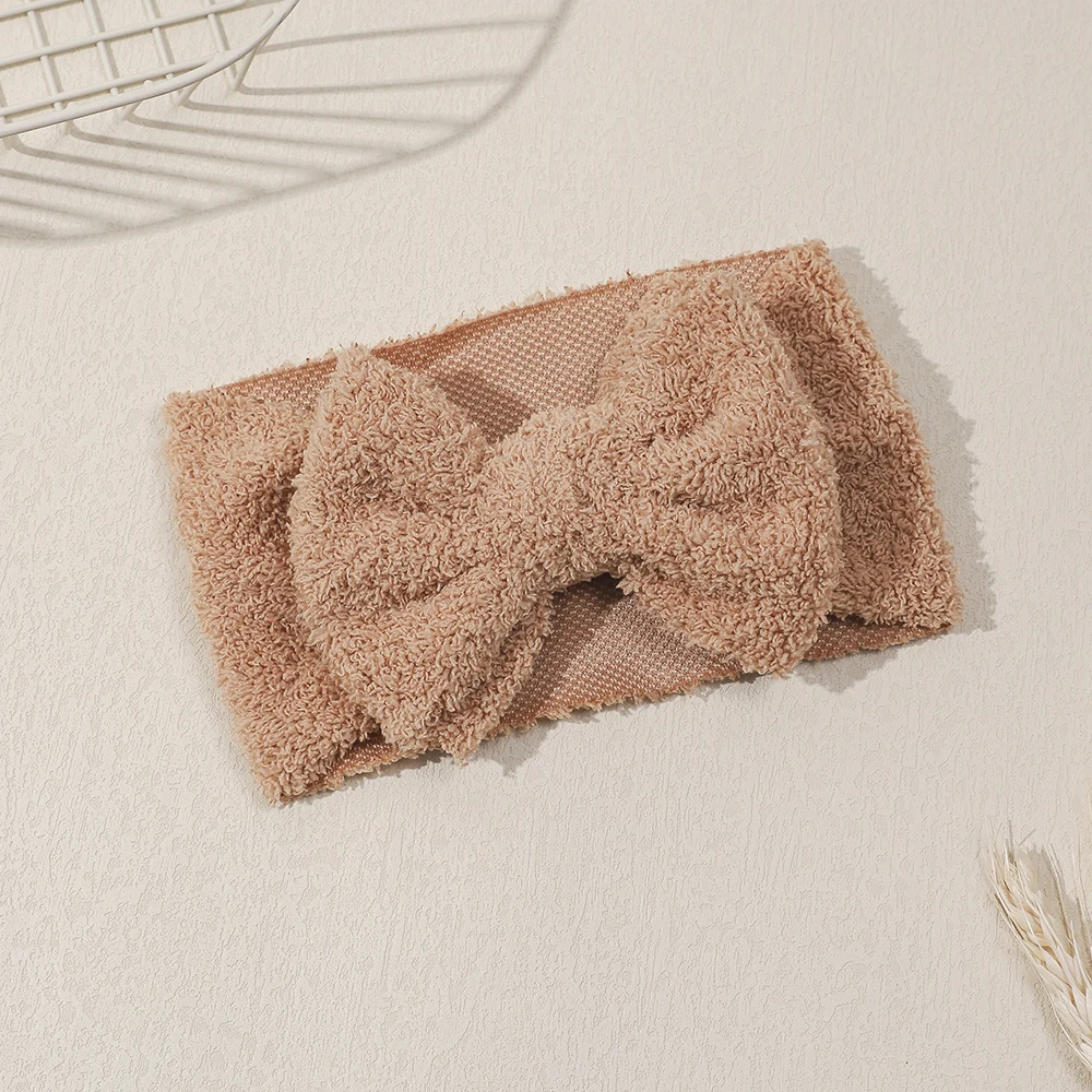 Winter Teddy Velvet Bow Headband for Newborn Baby Girls Solid Cute Hair Band Hair Accessories Girls Protect Soft Turban Headwear