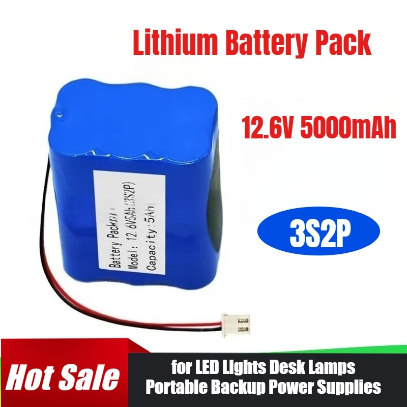 

12V 3S2P 12.6V 5000mAh Lithium Battery Pack for LED Lights Desk Lamps Portable Backup Power Supplies