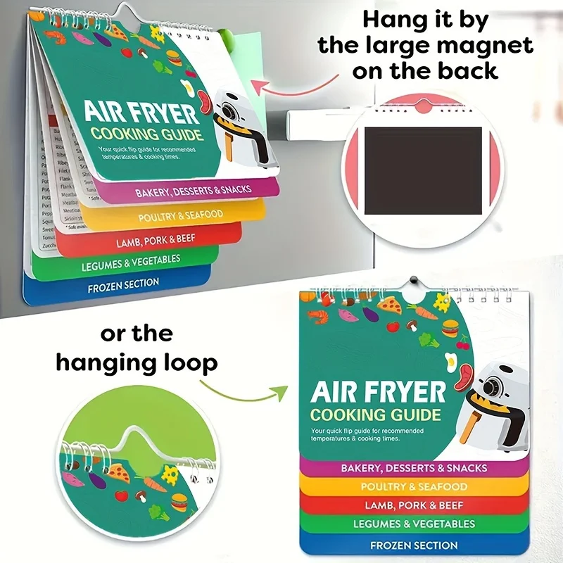1PC Air Fryer Magnet Brochure - Cooking Guide Booklet with Cooking Time Chart Recipe Oven Cooking Pot Temperature Guide