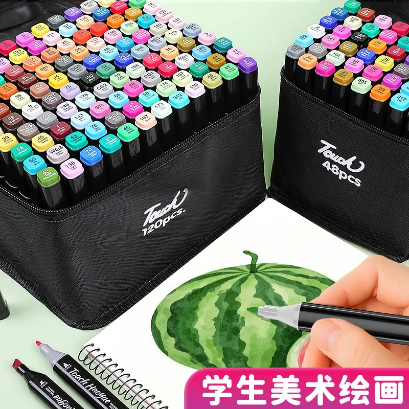 Cloth Bag Black Rod Marker Double Head Oil Watercolor Pen Square Rod Art Pen Gift Box 24/36/48/60/80/120 Color Set