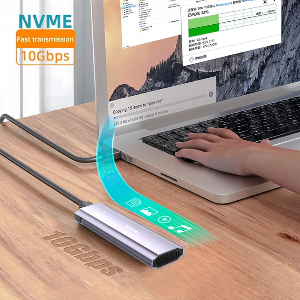 M2 SSD Case M.2 NVMe SATA SSD Enclosure USB 3.2 Type C Gen2 20Gbps Aluminum Alloy Tool Free M.2 NVMe NGFF Solid State Drive Box