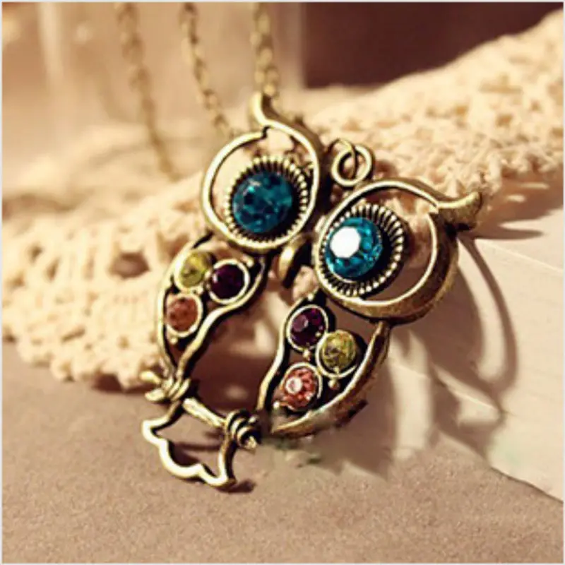 Hot Fashion Women Girl Necklaces Jewelry Trendy Charms Crystal Owl Necklace Black Long Chain Animal Necklaces&Pendants