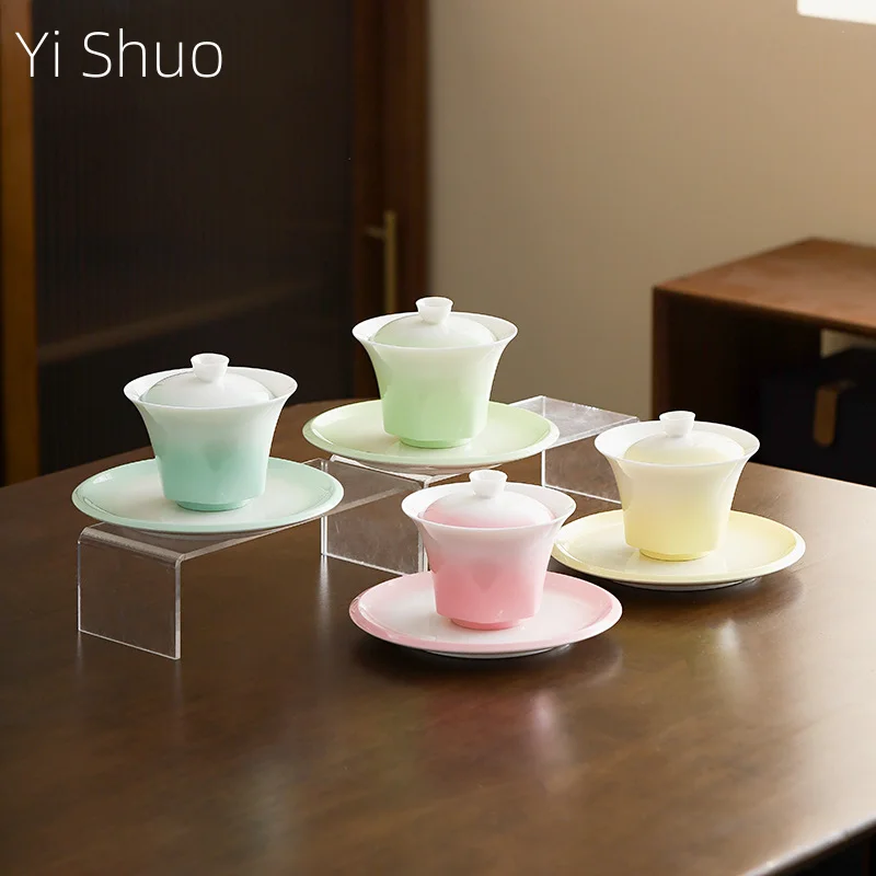 Chinese Style Gradual Change Cover Bowl Ceramic Three Talent Tea Bowl Household Tea Ware Ladies Kung Fu Cover Bowl