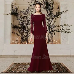 Vestido de sirena personalizado para madre de la novia, con manga larga, cuello redondo, cuentas, vestido de fiesta de boda sencillo, cola de barrido, cremallera en la espalda
