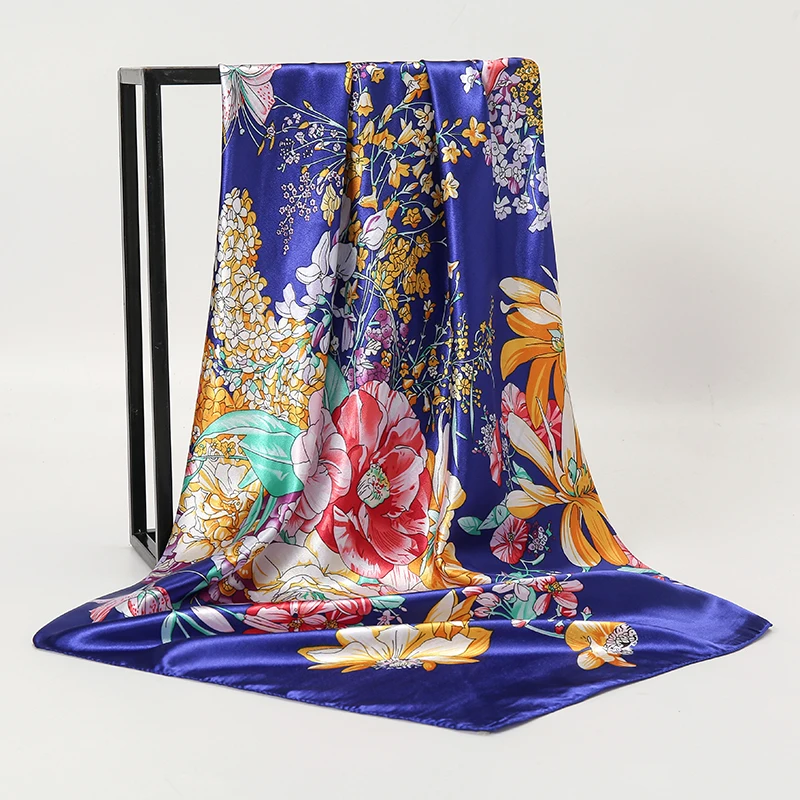 Kobiety wiosna lato plac szalik 90*90cm satynowe szale jedwabne chusty kobiece Foulard plaża chustka damska apaszka pasma włosów