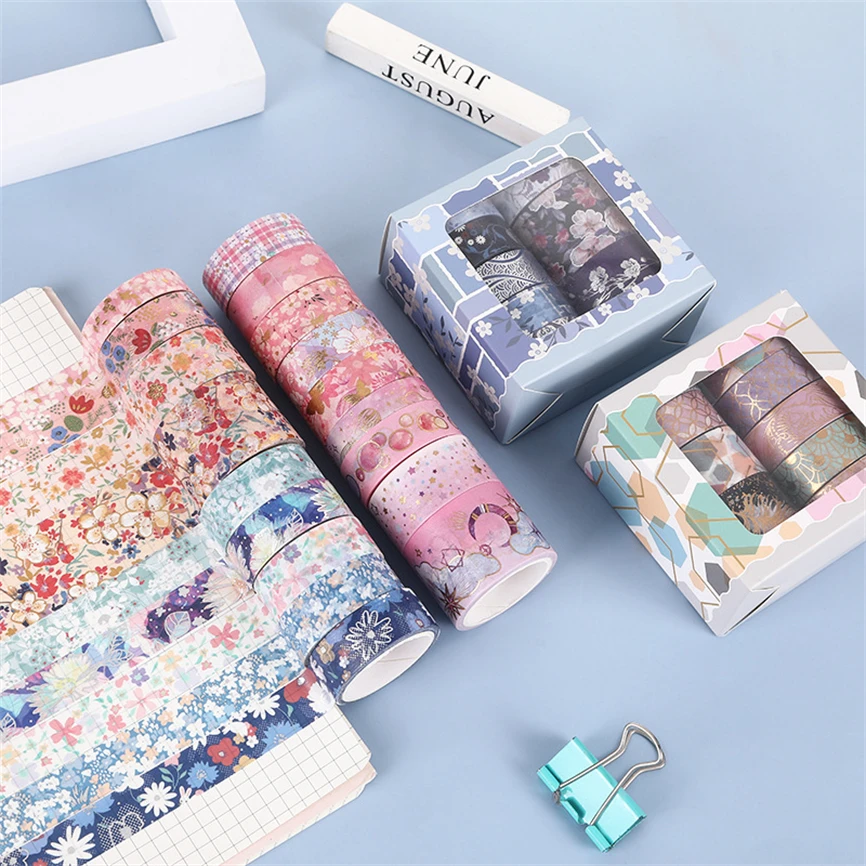 Washi Tapes 9 Pcs Washitape Set Gold Leaf Stickers Papelaria Material Paper Scrapbook Cinta Sakura Pegatinas Washie Masking Tape