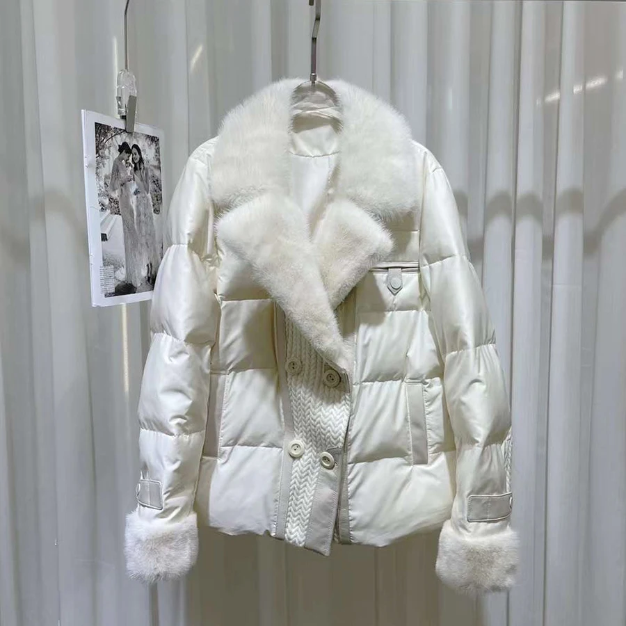 Goose Down Jacket Female Winter 2024 New Fashion Real Fur Puffer Short Down Coat With Natural Mink Fur Trim