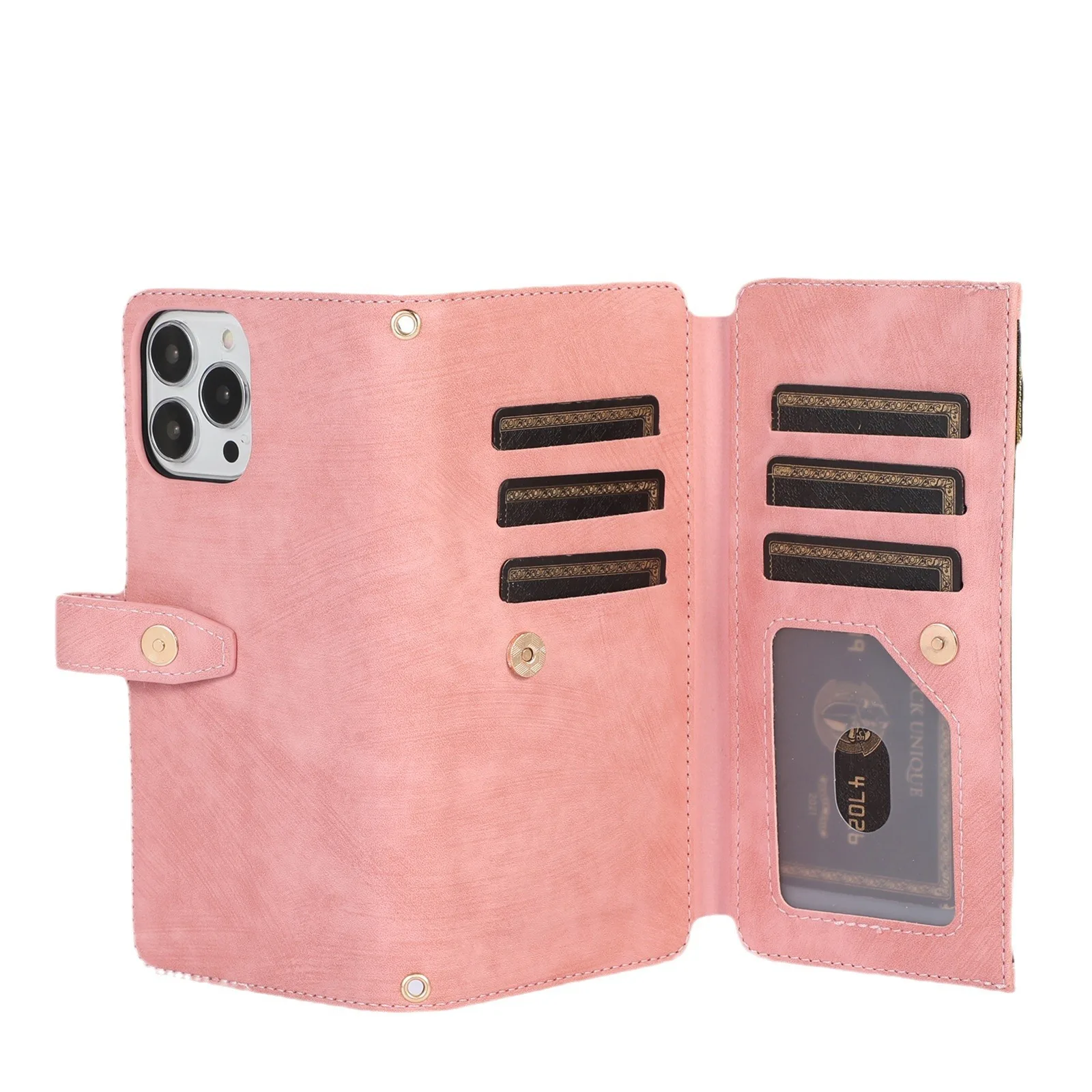 

Suitable for iPhone 16 PROMAX Dreamy Multi Card Zipper Insert Card Wallet Crossbody Business Leather Case