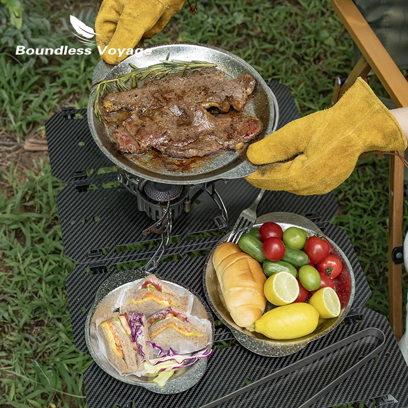 Boundless Voyage  Pure Titanium Camping Side Plate with Handles Stackable Serving Dish for Outdoor Picnic Daily Kitchen Use