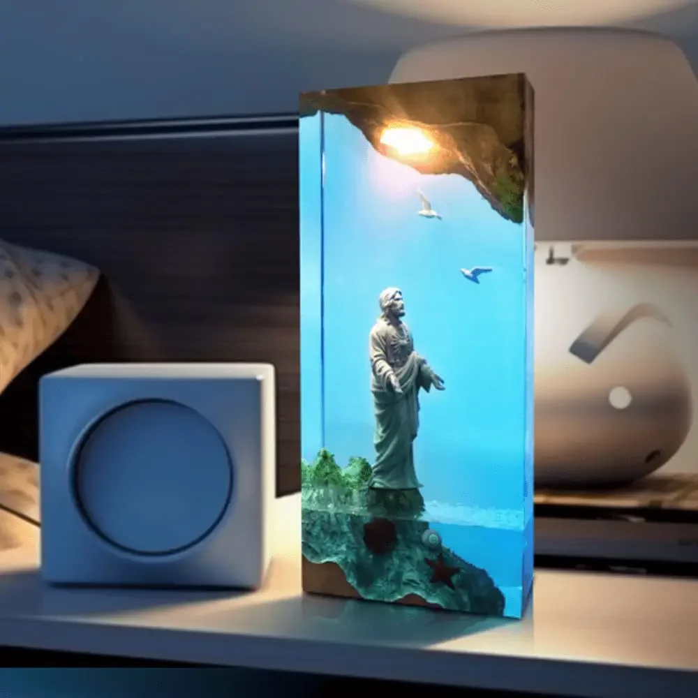 Lámpara de resina de madera maciza, diseño temático de cultura de fe, exquisito hecho a mano, regalos populares de Pascua en Europa