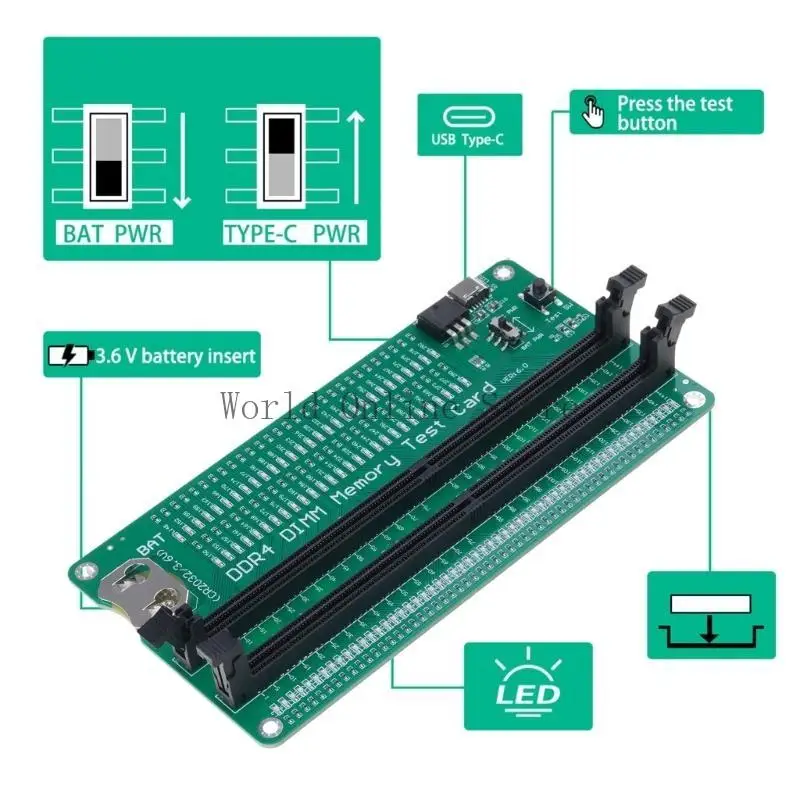 Geheugentester DDR4 DIMM Desktop Computer DDR4 -geheugentestkaart met korte vergrendelingen met LED -indicatoren voor desktop