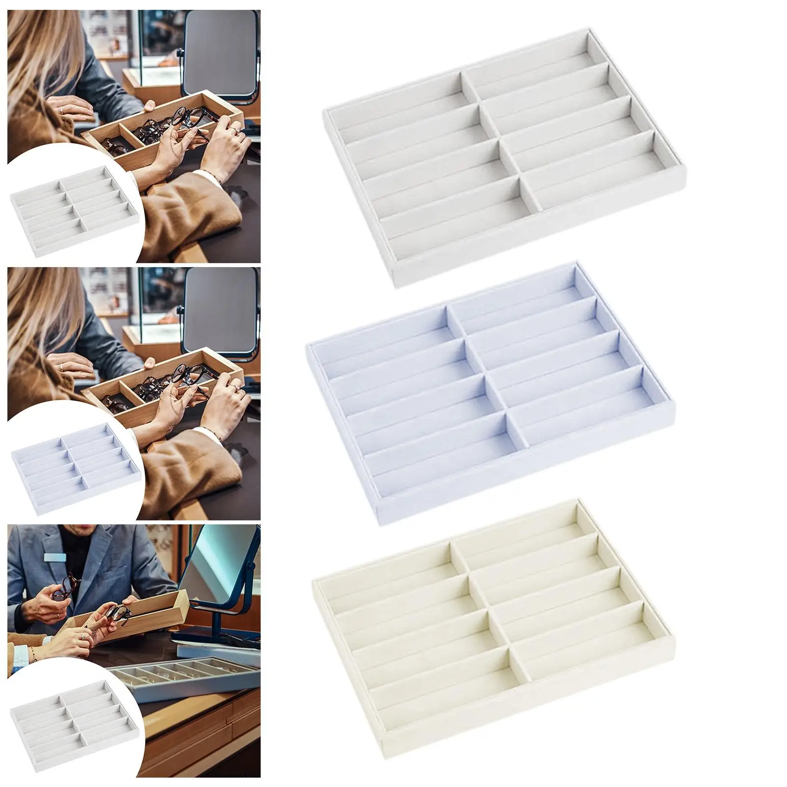 Sunglasses Organizer Tray Eyeglasses Storage Box 8 Grids Portable Stackable Trendy Container for Bedroom Travel Desktop Home
