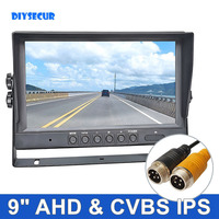DIYSECUR 9inch AHD IPS LCD HD Monitor Rear View Car Monitor Max Support 1080P AHD CVBS Car Camera 4PIN Video Input