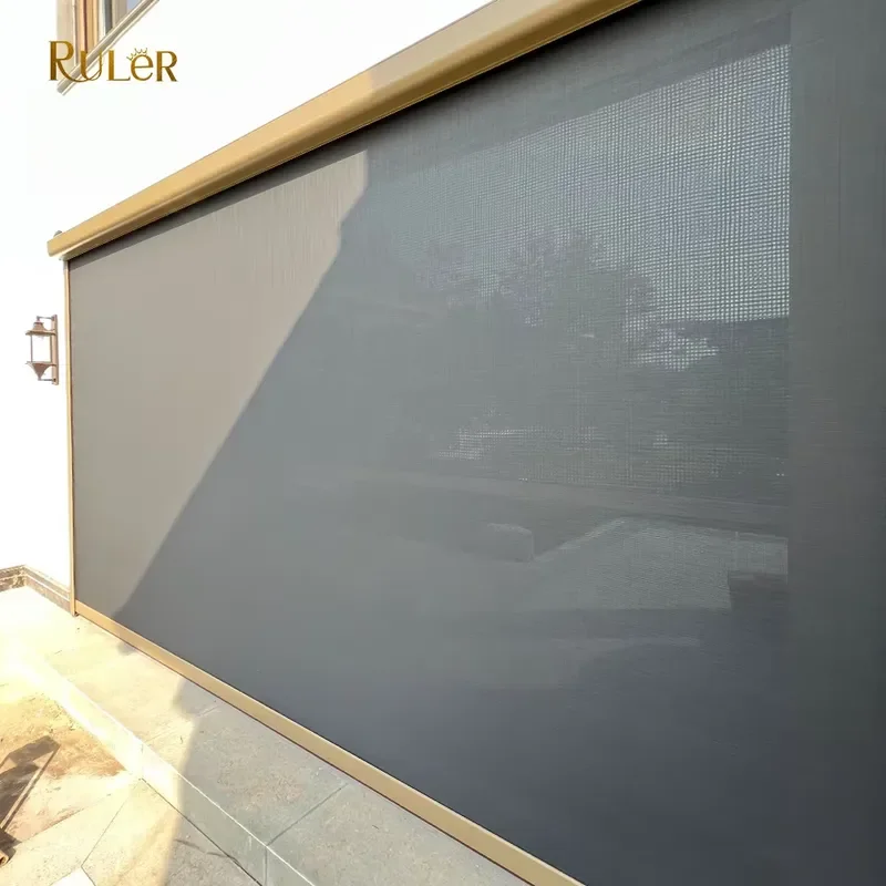Hotel Building Outdoor Shading Customised Large Size 20M Windproof Electric Zip Rail Roller Blinds