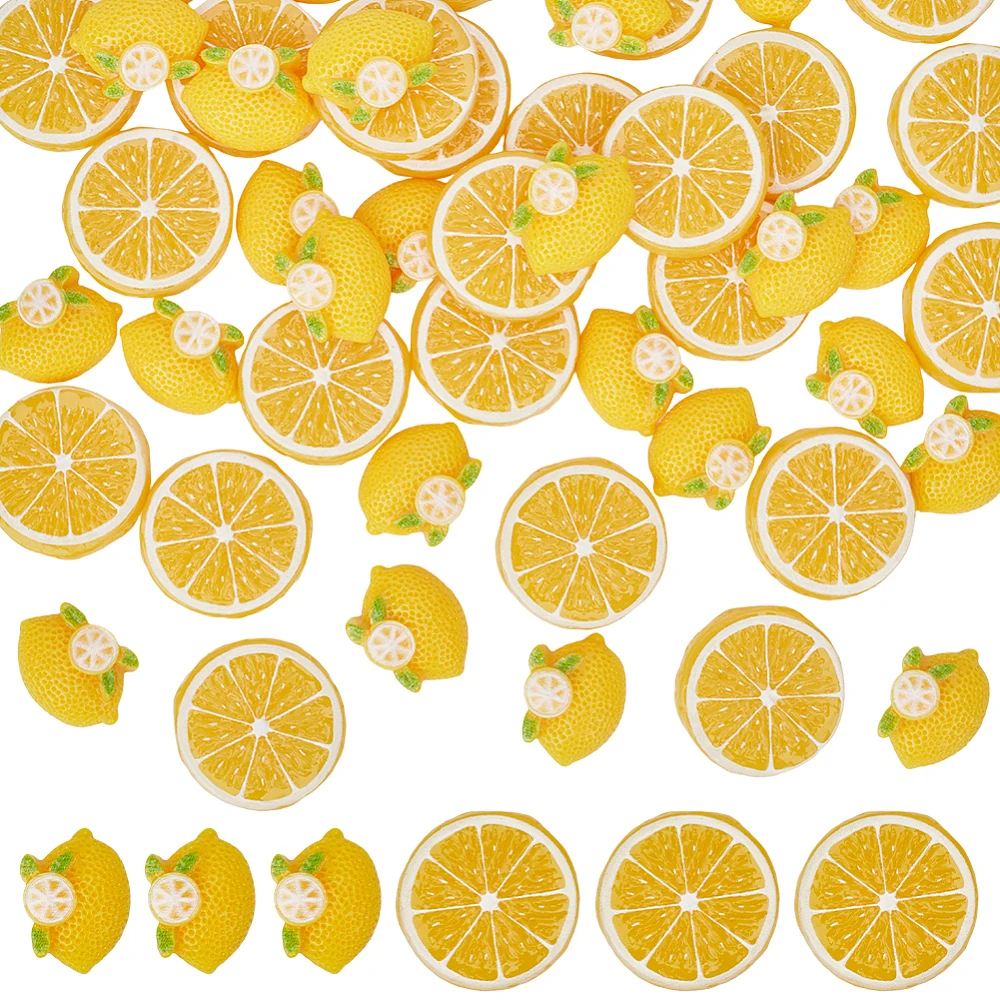 50Pcs 2 Styles Lemon Embellishments Flatback Resin Fruit Charms Imitation Yellow Lemon Food Miniature Opaque Aesthetic Ornament