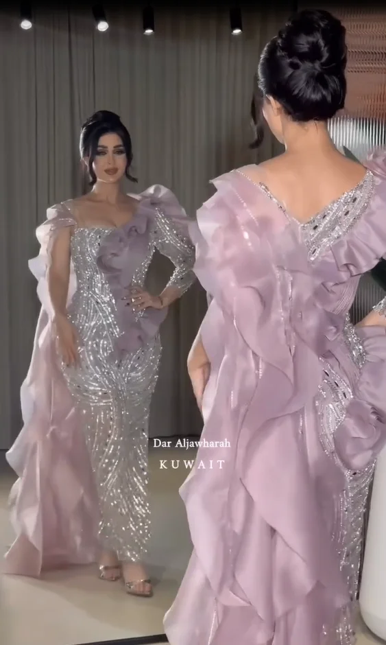 FATAPAESE Customized Arabic Sparking Stone Gems One-shoulder that Adorn Pink Dress Illsuion Sleeves For Formal Occasion Gowns