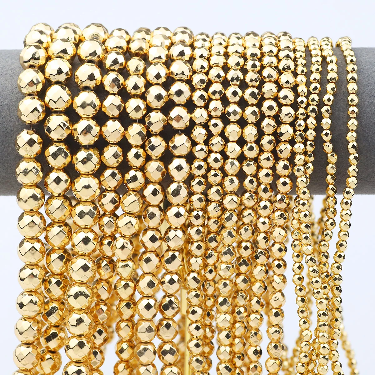 Plating KC Gold Color Natural Stone Hematite Round Cut Spacers Loose Beads For Jewelry Making DIY Charms Accessories  2-10MM