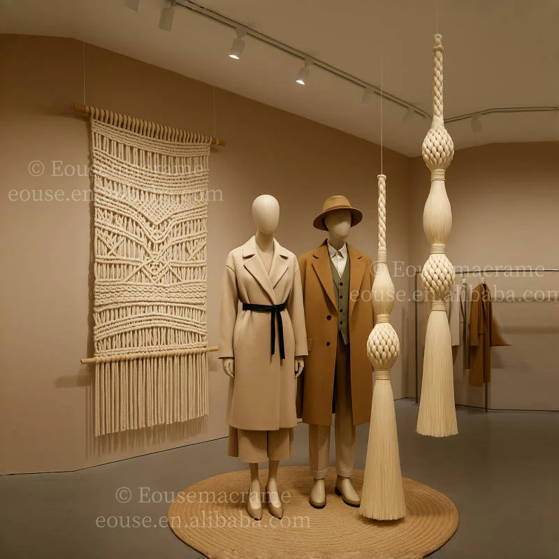 Unique Handmade Macrame Wall Hanging Cotton Rope Long Tassel Boho Woven Tapestry for Home Hotel Coffee Shop Decoration
