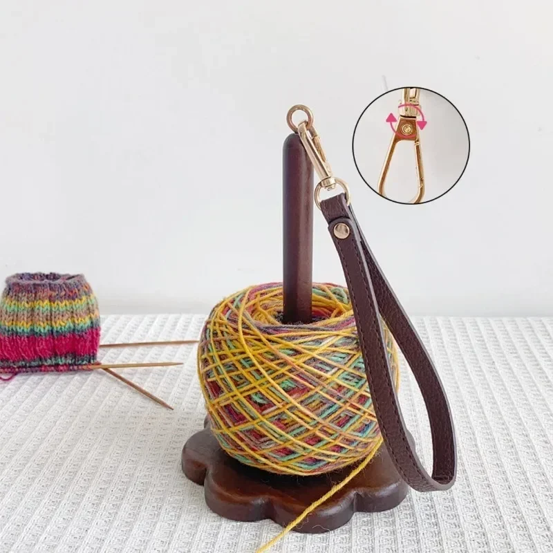 Yarn Holder Wooden Spinning Knitting Tools Portable Wrist Yarn Holder DIY Sewing Thread Spool with Wrist Strap Wool Ball Winder