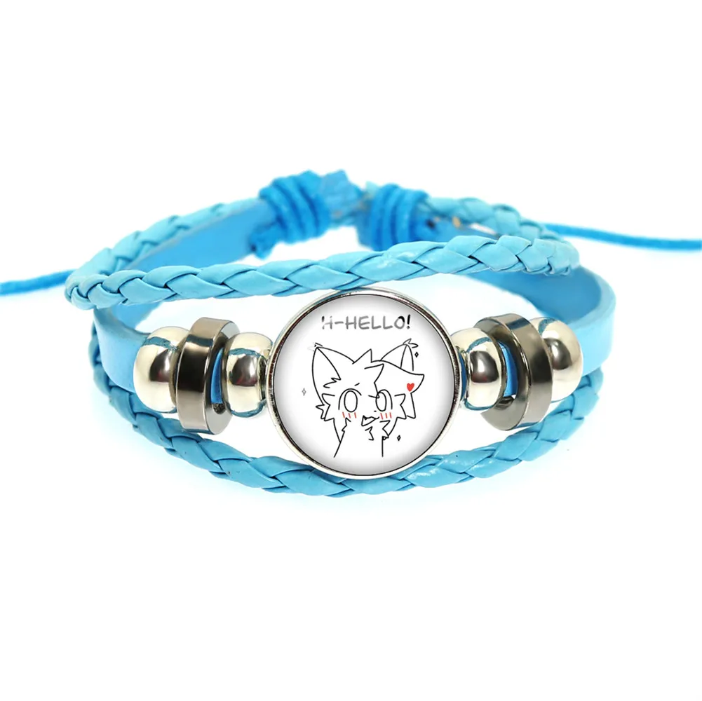 New Boykisser Cat Meme Blue Leather Bracelets Kawaii Fun Pink Silly Cats Funny Pattern Glass Dome Cabochon Bangles Jewelry Gift