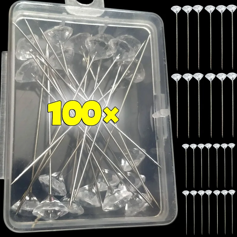 

50/100Pcs Box Set Diamond Pins Diamond Head Straight Pins Accessories Transparent Diamond Wedding Corsages Pins DIY Tools