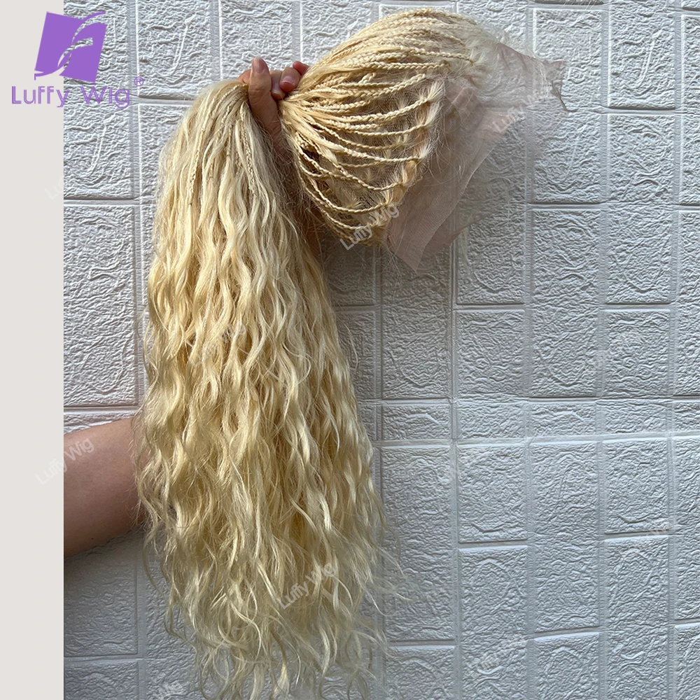 Blonde Pre Braided Boho Box Full Lace Wig Brazilian Remy HD Full Lace Human Hair Wigs Glueless 300 Density For Black Women Luffy