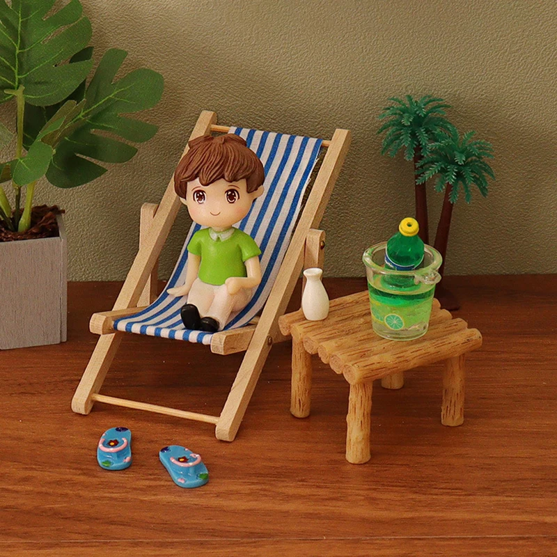 Doll House Mini Folding Beach Chair Model Doll House Scene Decoration Shooting Scene Props