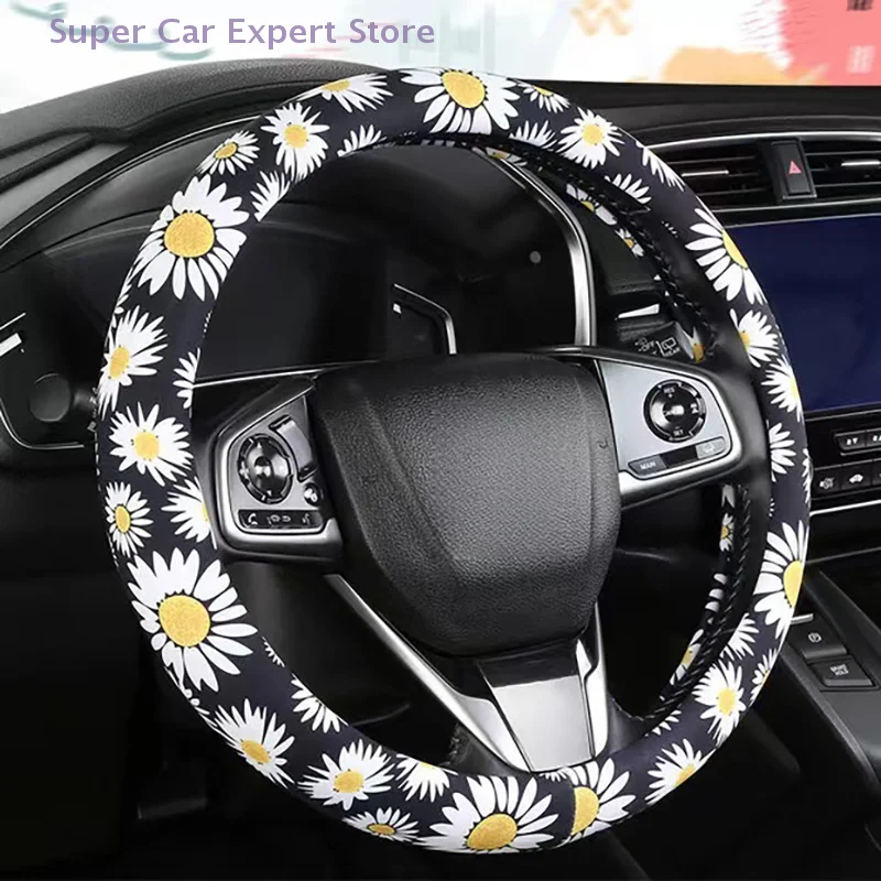 

New Vintage Flower Cute Steering Wheel Cover Universal 15 Inch Car Accessories Protector For Women Men Girls