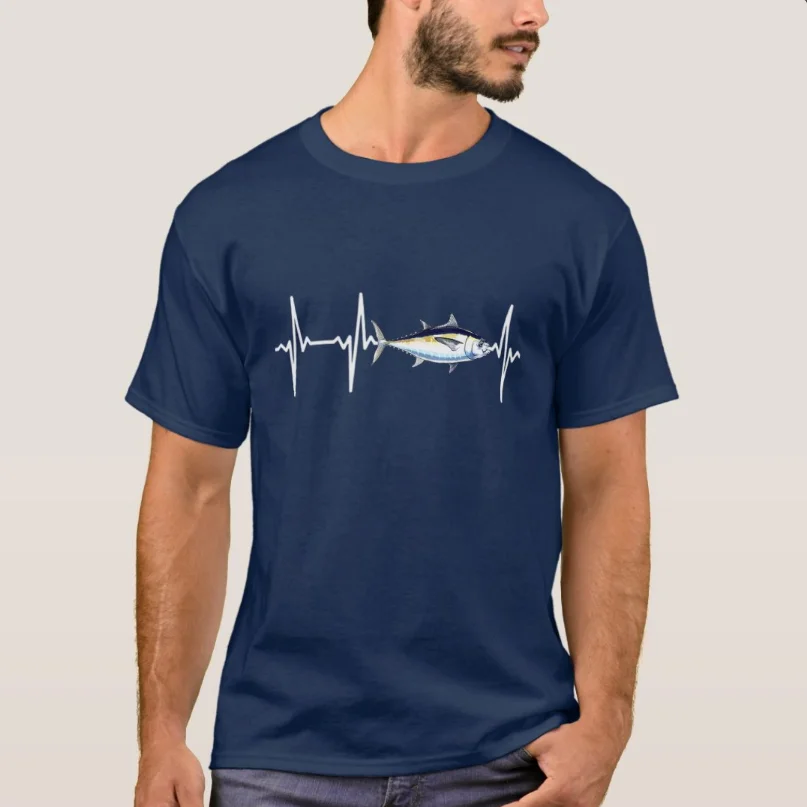 Blackfin Tuna Heartbeat for Saltwater Fish Fishing T-Shirt 100% Cotton O-Neck Summer Short Sleeve Casual Mens T-shirt Size S-3XL