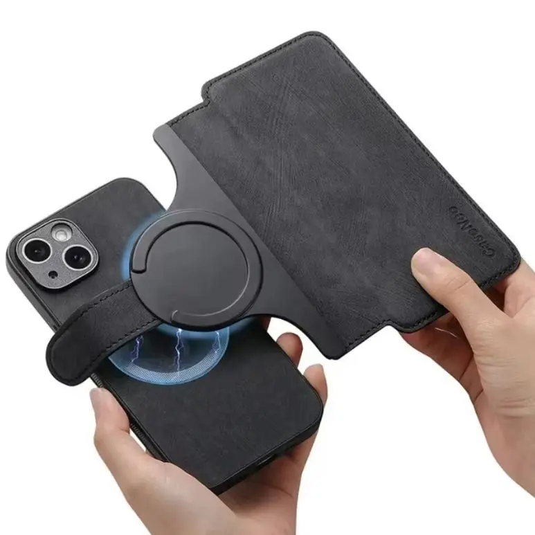 

Card Wallet Magnetic 2 In 1 Detachable Flip Card Slots Leather Case For Magsafe iPhone 17 16 15 14 13 12 Pro Max Plus 17Air 16E