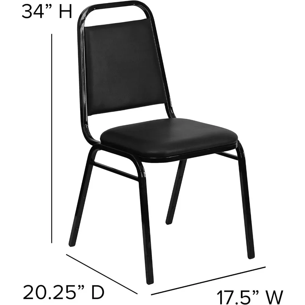 Trapezoidal Vinyl Banquet and Event Chairs, Commercial Event Chairs with Padded Seats and Backs, Set of 4, Black