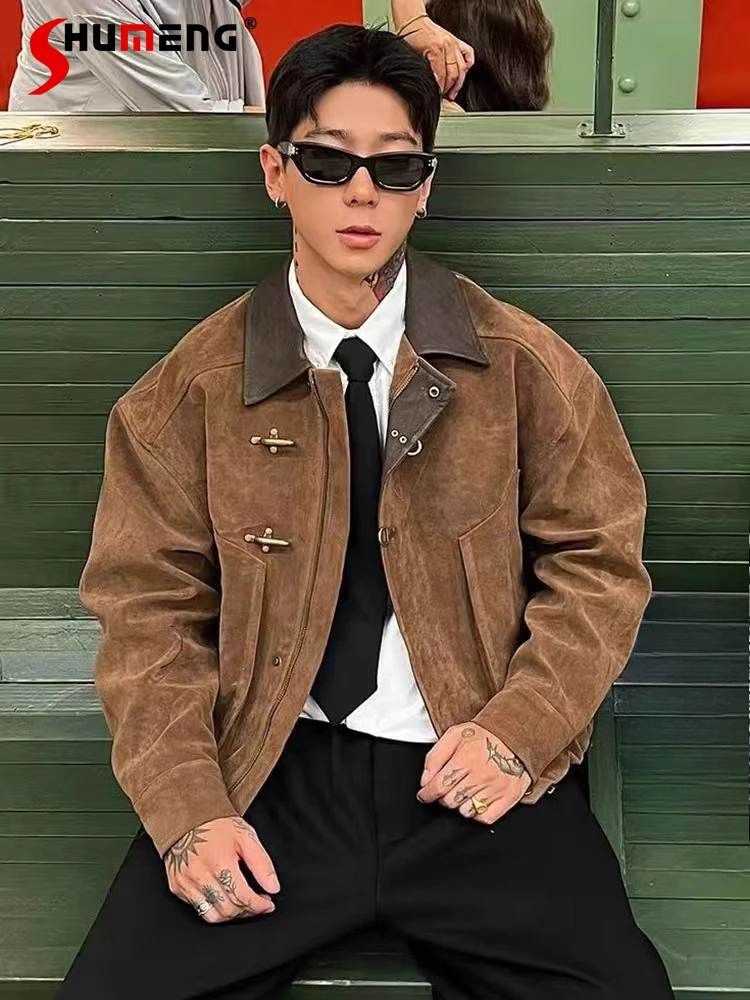 

Модные мужские куртки в стиле ретро в американском стиле, осень-зима 2022, новые пальто с украшением на пуговицах, шикарные бейсбольные куртки с длинными рукавами