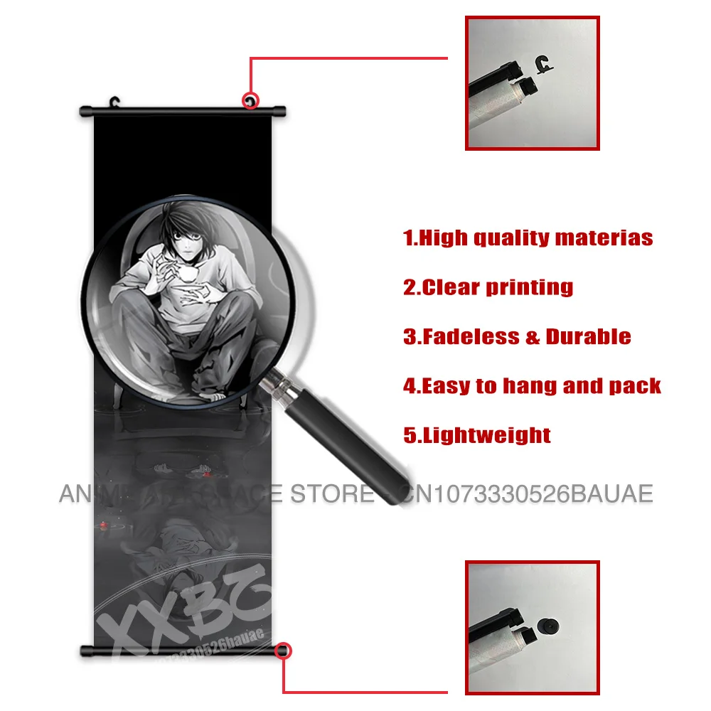 Anime DEATH NOTE Hängende Malerei Klassische Cartoon Poster Yagami Licht Schriftrollen Bilder Ryuk Home Decor Wandbild Wand Kunst Für Zimmer – Detail 6